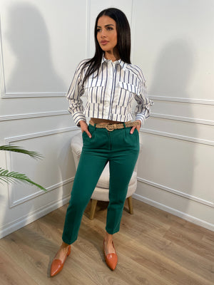 Pantalón verde jade 100% algodón con faja rattan