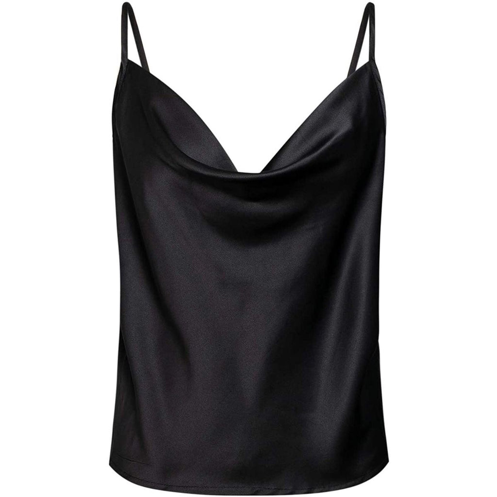 Blusa de tirantes cuello cowl negra