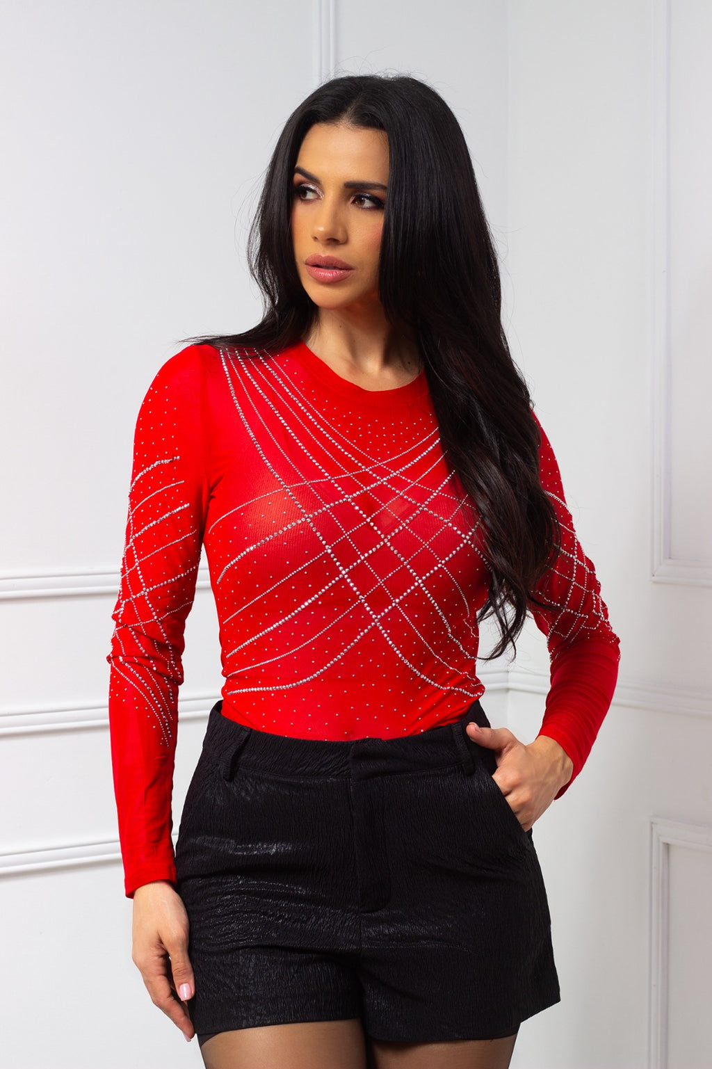 Blusa roja mesh-brillos