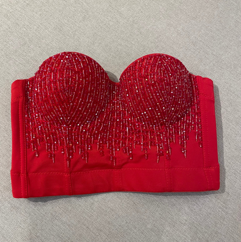 Bustier con pedrería rojo