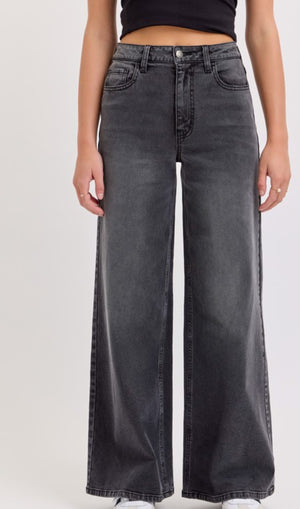 Jeans wide leg gris liso